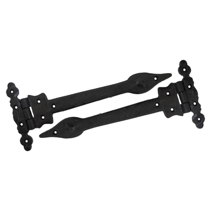 Antique Black Cast Iron Tee Hinges 6"/9"/12" Cottage Leaf Spear T Hinge
