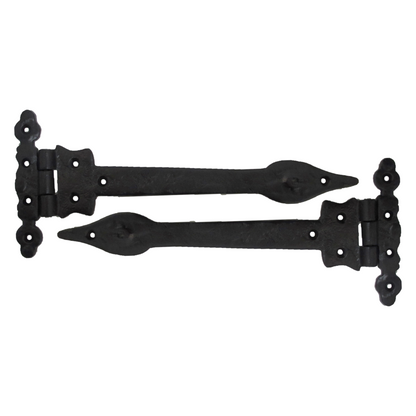 Antique Black Cast Iron Tee Hinges 6"/9"/12" Cottage Leaf Spear T Hinge