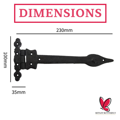 Marketplace JPG companion for Antique Black Cast Iron Tee Hinges 6"/9"/12" Cottage Leaf Spear T Hinge