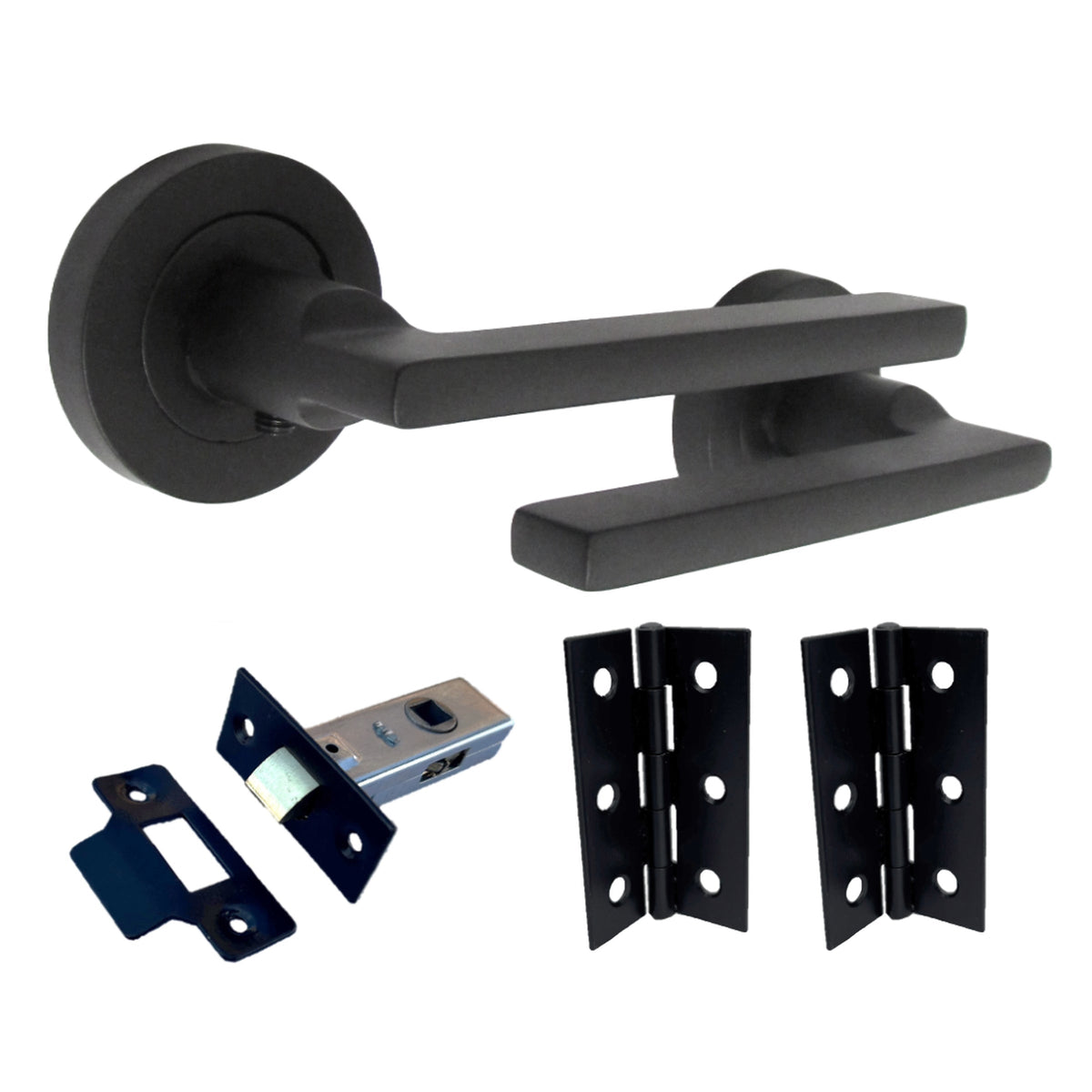 Marketplace JPG companion for UNO Door Handle Modern Matt Black Lever on Rose Internal Internal Handles + 64mm Latch & Hinges