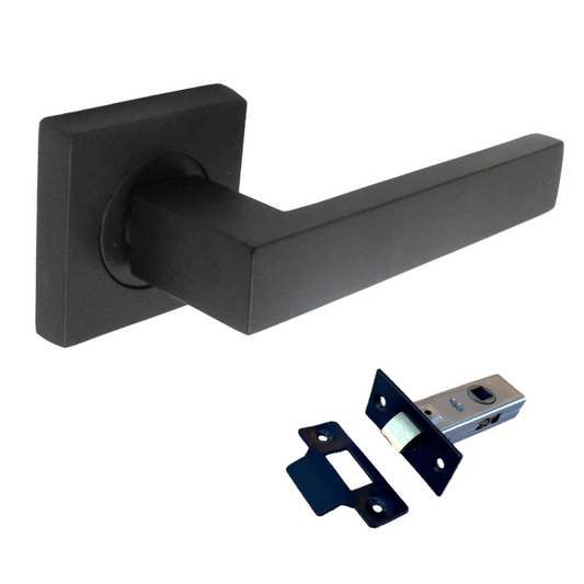 Cafri Door Handle Matt Black Rectangular Lever on Square Rose Internal + 64mm Latch