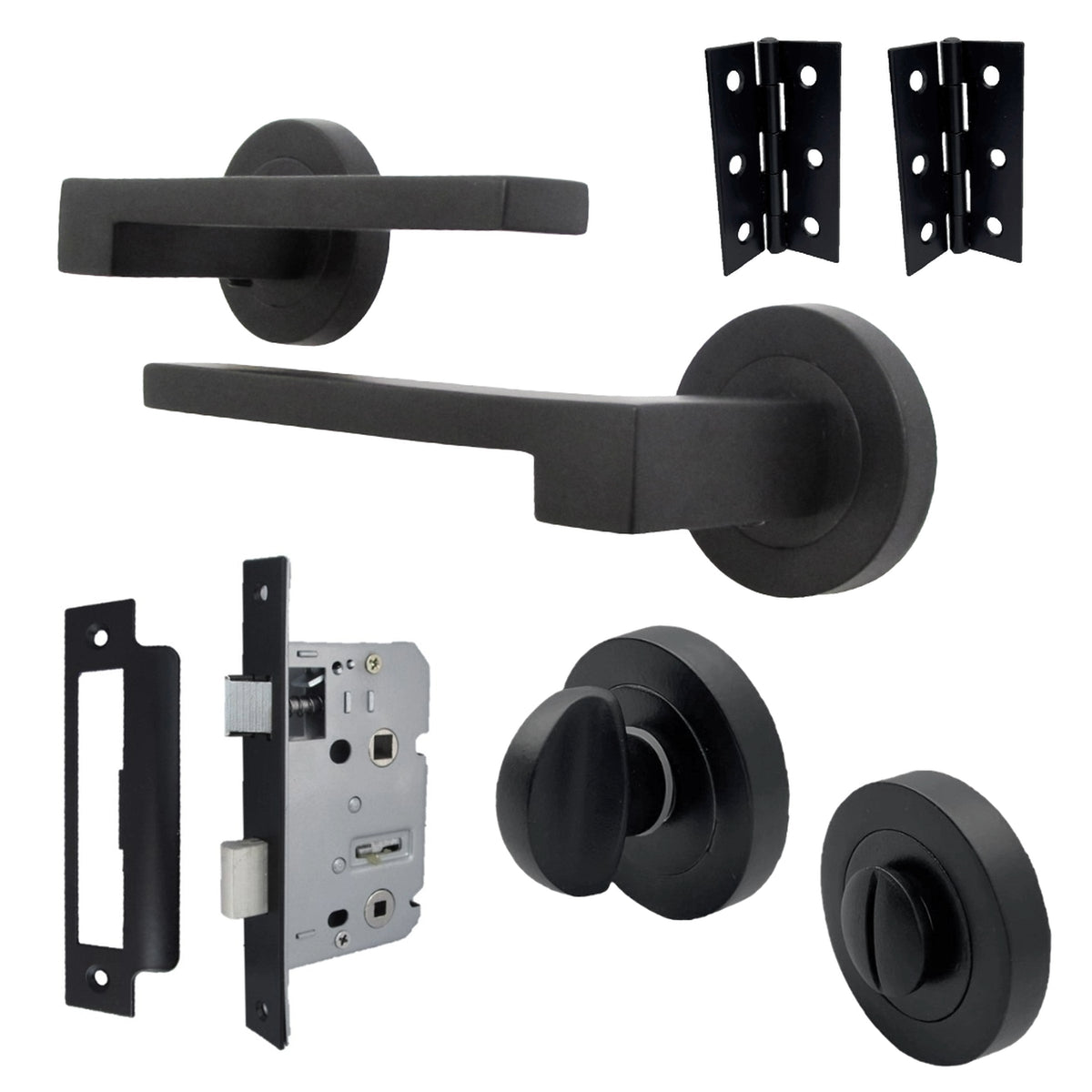 Marketplace JPG companion for UNO-3 Door Handle Bathroom Set Modern Matt Black Lever on Rose Internal Thumb Turn Set