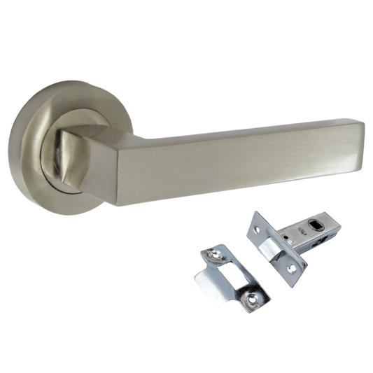 Cafri Door Handle Modern Satin Nickel Rectangular Lever on Rose Internal + 64mm Latch