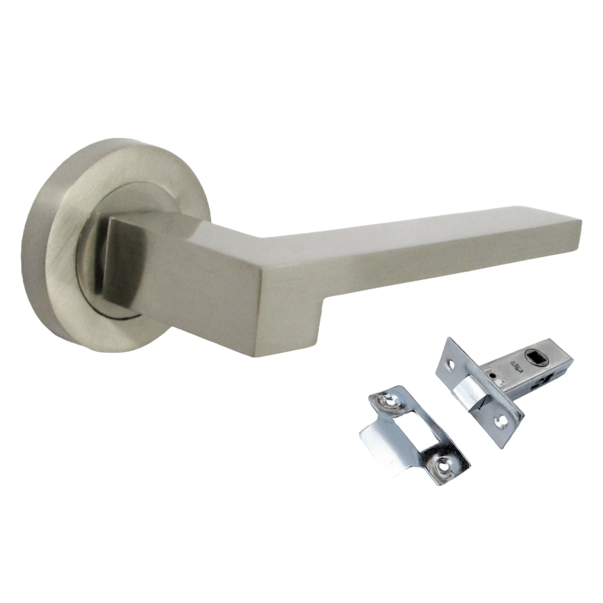 Marketplace JPG companion for UNO-3 Door Handle Modern Satin Nickel Lever on Rose Internal Door Handles + 64mm Latch