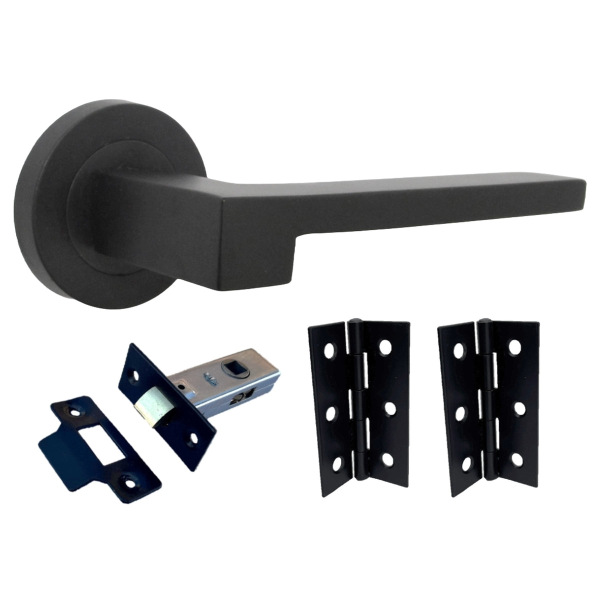 Marketplace JPG companion for UNO-3 Door Handle Modern Matt Black Lever on Rose Internal Handles + 64mm Latch & Hinges