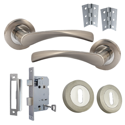 Astrid Door Handles Lock and Key Escutcheon Twist Lever on Rose - Satin Chrome 120mm