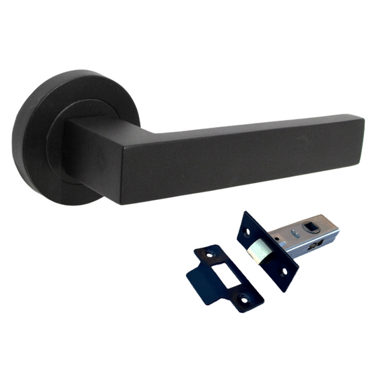 Cafri Door Handle Modern Matt Black Rectangular Lever on Rose Internal Doors + 64mm Latch