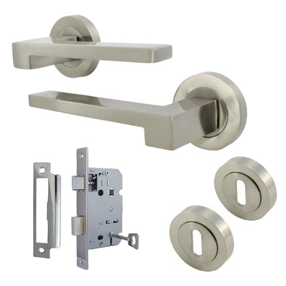 Marketplace JPG companion for UNO-3 Door Handle Lock Key Set Modern Satin Nickel Lever on Rose Internal Escutcheon