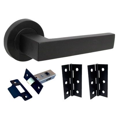 Cafri Door Handle Modern Matt Black Lever on Rose Internal Doors + 64mm Latch & Hinges