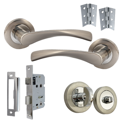 Astrid Door Handles Bathroom Thumbturn Lock Twist Lever on Rose - Satin Chrome 120mm