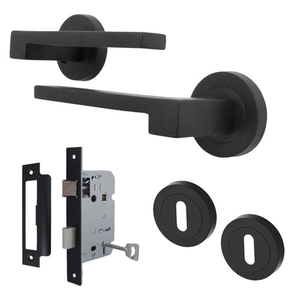 Marketplace JPG companion for UNO-3 Door Handle Lock Key Set Modern Matt Black Lever on Rose Internal Escutcheon Pack
