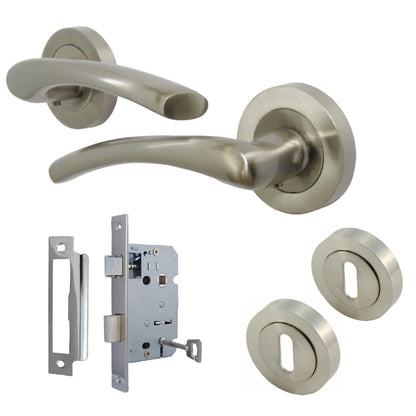 Marketplace JPG companion for Zena Door Handle Lock Key Set Modern Satin Nickel Lever on Rose Internal Escutcheon