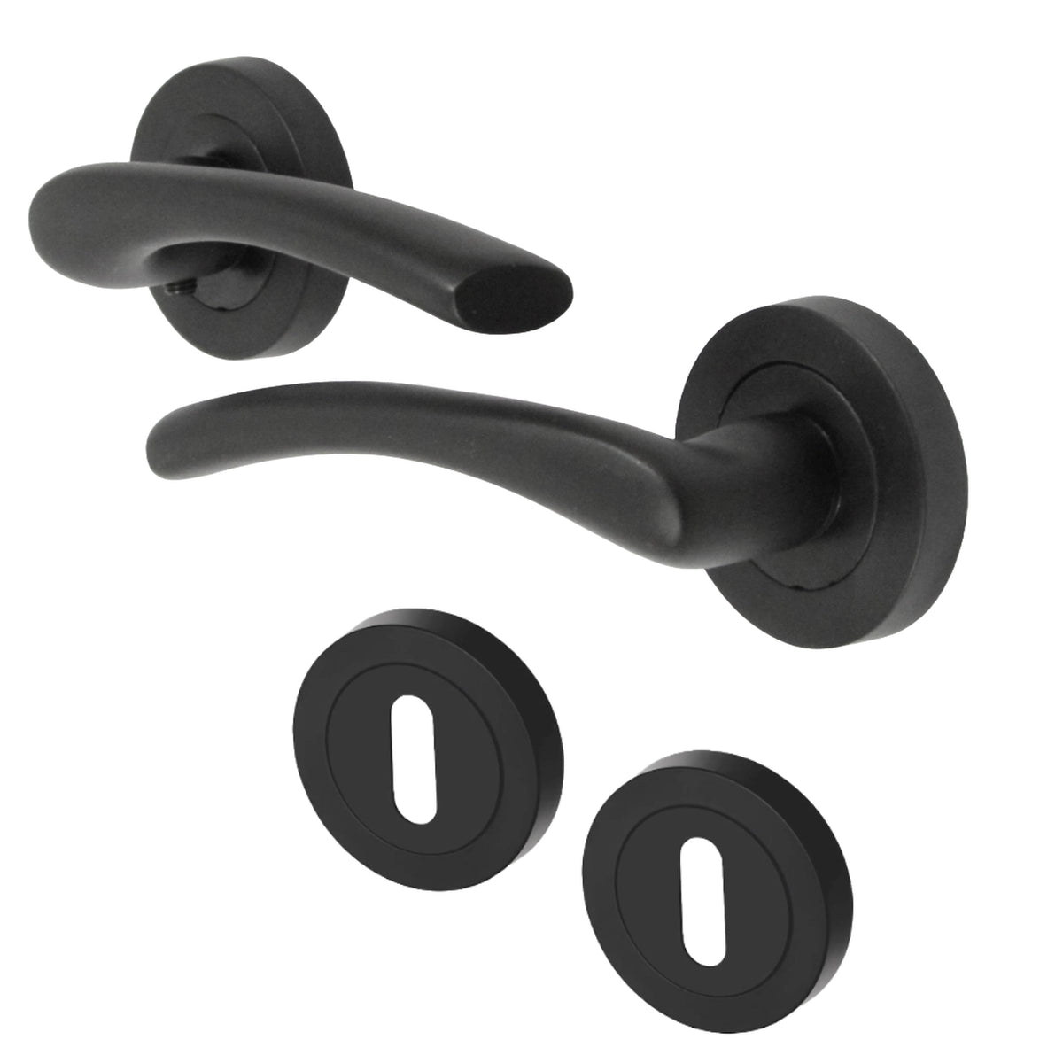Marketplace JPG companion for Zena Door Handle Escutcheon Lock Set Modern Design Matt Black Lever on Rose Internal