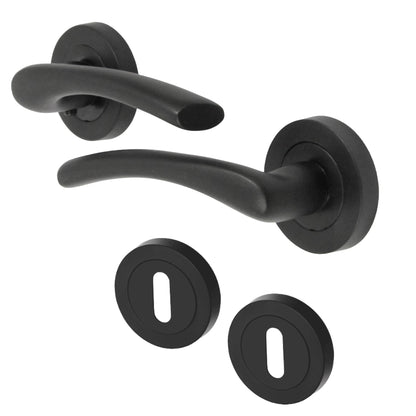Marketplace JPG companion for Zena Door Handle Escutcheon Lock Set Modern Design Matt Black Lever on Rose Internal