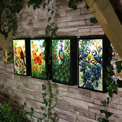 Solar Backlit Suncatcher Wall Art Garden Light - Robin Blue Tit Peacock Butterfly - 30cm