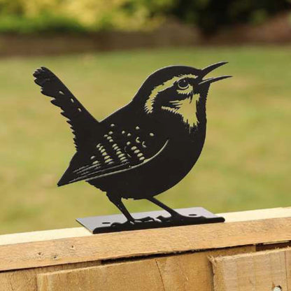 Set of 3 Peeking Bird Fence Toppers Black Steel Garden Wall Silhouettes