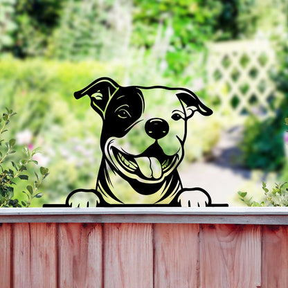 Marketplace JPG companion for Peeking Staffie Dog Fence Topper Black Metal Silhouette Garden Decoration - 25cm x 32cm