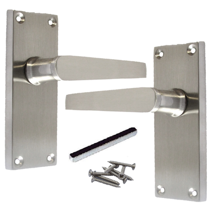 Door Handles Victorian Straight Lever Satin Hinges & Latch Pack Set 120 x 42mm