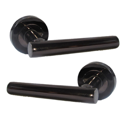 Door Handles Straight Lever on Rose Latch + Hinges PACK - Black Nickel