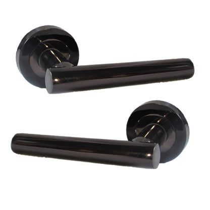 Door Handles T Bar Straight Lever on Rose Latch PACK - Black Nickel 125mm