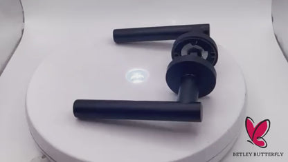 Door Handles T Bar Straight Lever on Rose Latch & Hinges - Matt Black