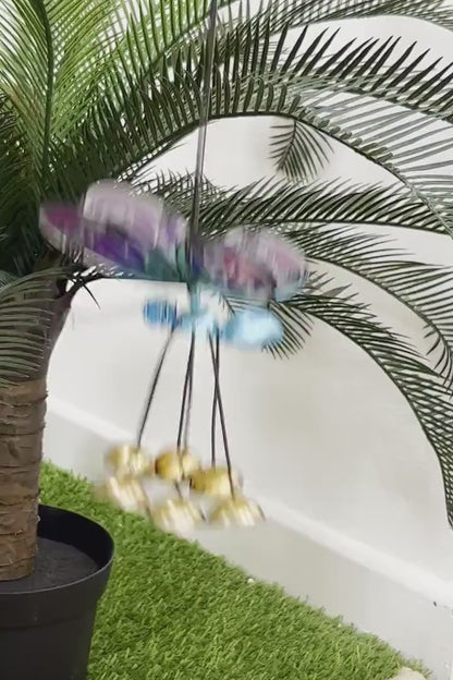 Papillon fantaisie à ailes de verre et clochettes - Bleu