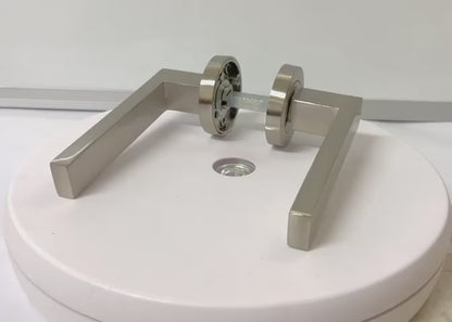 Cafri Door Handle Bathroom Set Modern Satin Nickel Rectangular Lever on Rose Internal Thumbturn