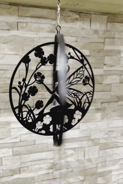 Fairy Silhouette Hanging Orbit Spinner - Black Bronze