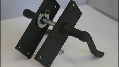 Door Handles Scroll Lever Internal Latch - Matt Black Pack Hinges 118 x 40mm