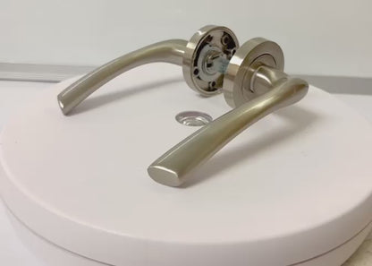 Zena Door Handle Thumbturn Bathroom Modern Satin Nickel Lever on Rose Internal