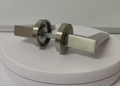 UNO-3 Door Handle Modern Satin Nickel Lever on Rose Internal Handles + 64mm Latch & Hinges