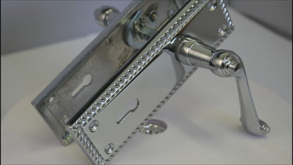 Georgian Door Handles Key Lock, Pair Chrome 150mm x 48mm Backplate WITH LOCK
