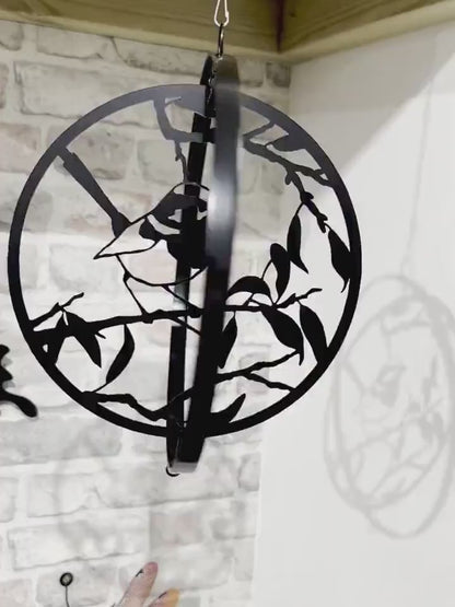 Bird Silhouette Hanging Orbit Spinner - Black Bronze