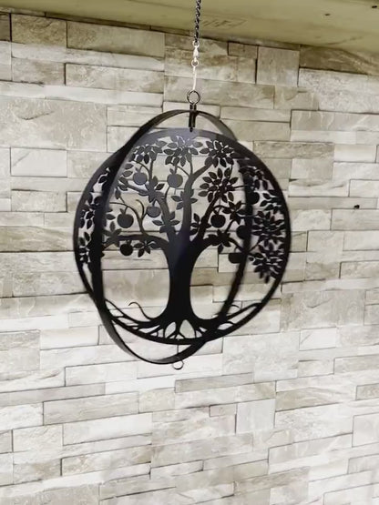 Metal Apple Tree Hanging Silhouette Orbit Spinner