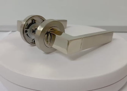 Cafri Line Door Handle Lock Key Set Modern Satin Nickel Lever on Rose Internal Escutcheon Pack