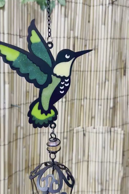 Carillon à vent colibri effet vitrail