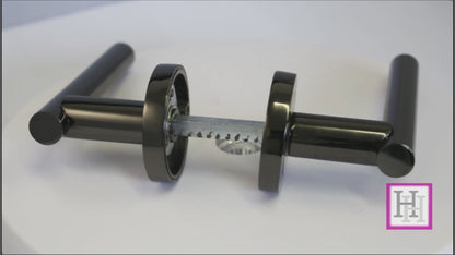 Door Handles Straight Lever on Rose Latch + Hinges PACK - Black Nickel