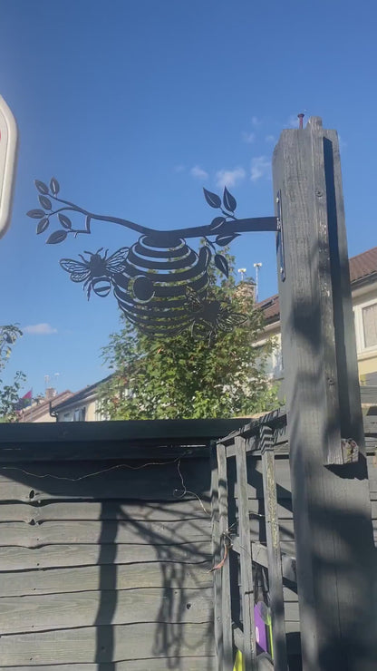Beehive Branch Metal Black Silhouette, Tree or Fence Mountable Decor