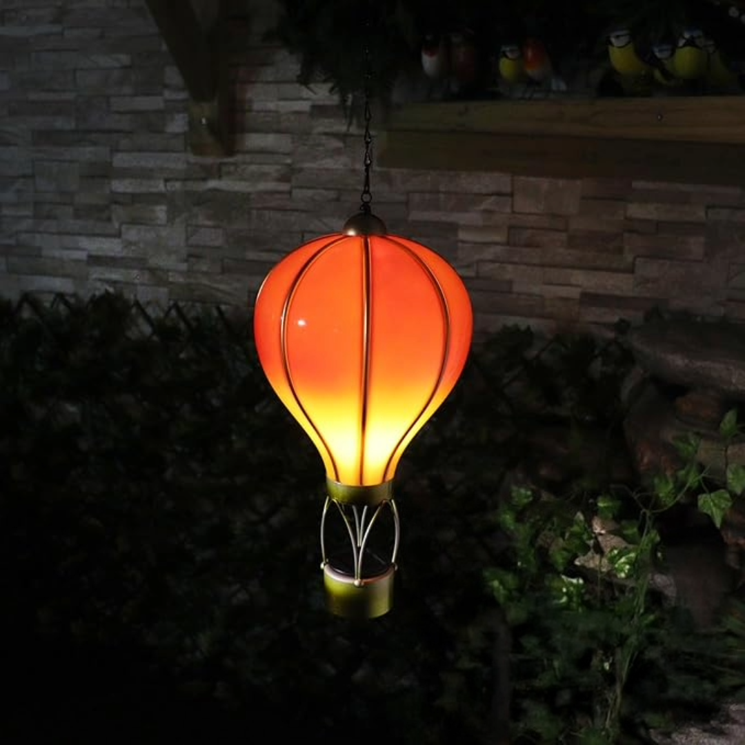 Montgolfière solaire rouge flamme – Lampe LED suspendue d'extérieur pour décoration de jardin, terrasse et porche
