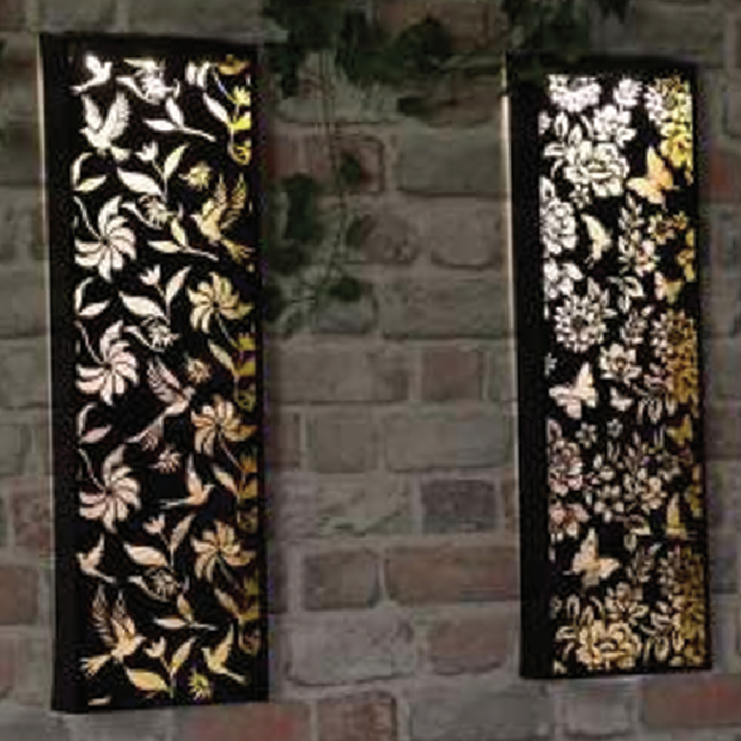 Metal Solar Wall Panel Butterfly Flowers or Birds Pattern Design