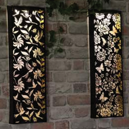 Metal Solar Wall Panel Butterfly Flowers or Birds Pattern Design