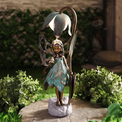 Fée en résine sur escargot ou avec bulle de fleur lumineuse solaire - Sculpture magique pour décoration de jardin intérieur et extérieur