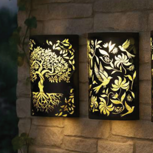 Curved Birds Solar Wall Panel LED Light Metal Garden Wall Lights