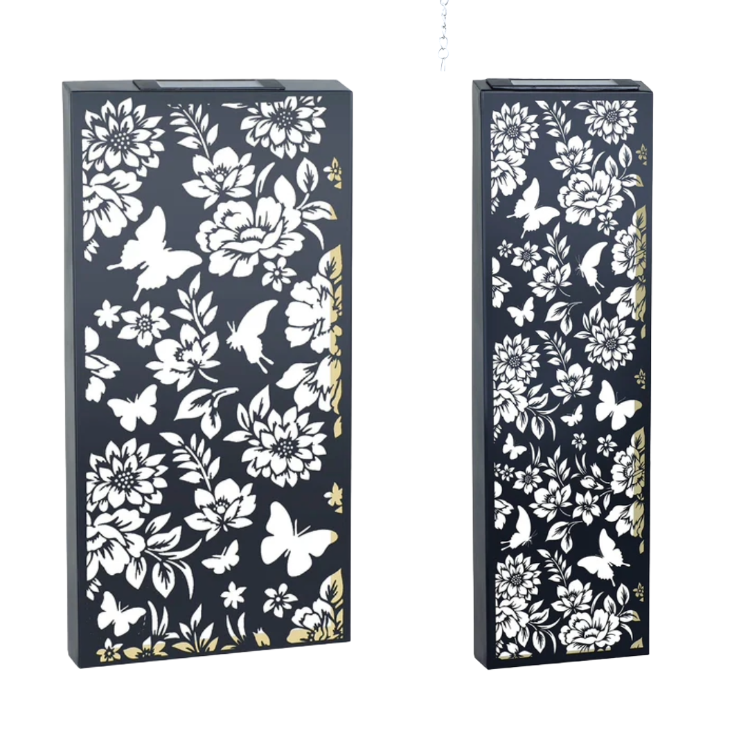 Metal Solar Wall Panel Butterfly Flowers or Birds Pattern Design