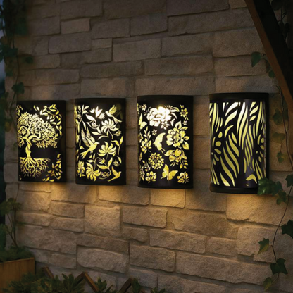 Curved Tree of Life Solar Wall Panel LED Light Metal Garden Wall Lights