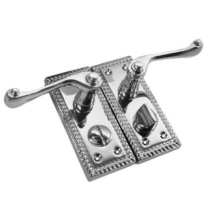 Georgian Door Handles Polished Chrome Suite Privacy WC Bathroom + Tub Latch
