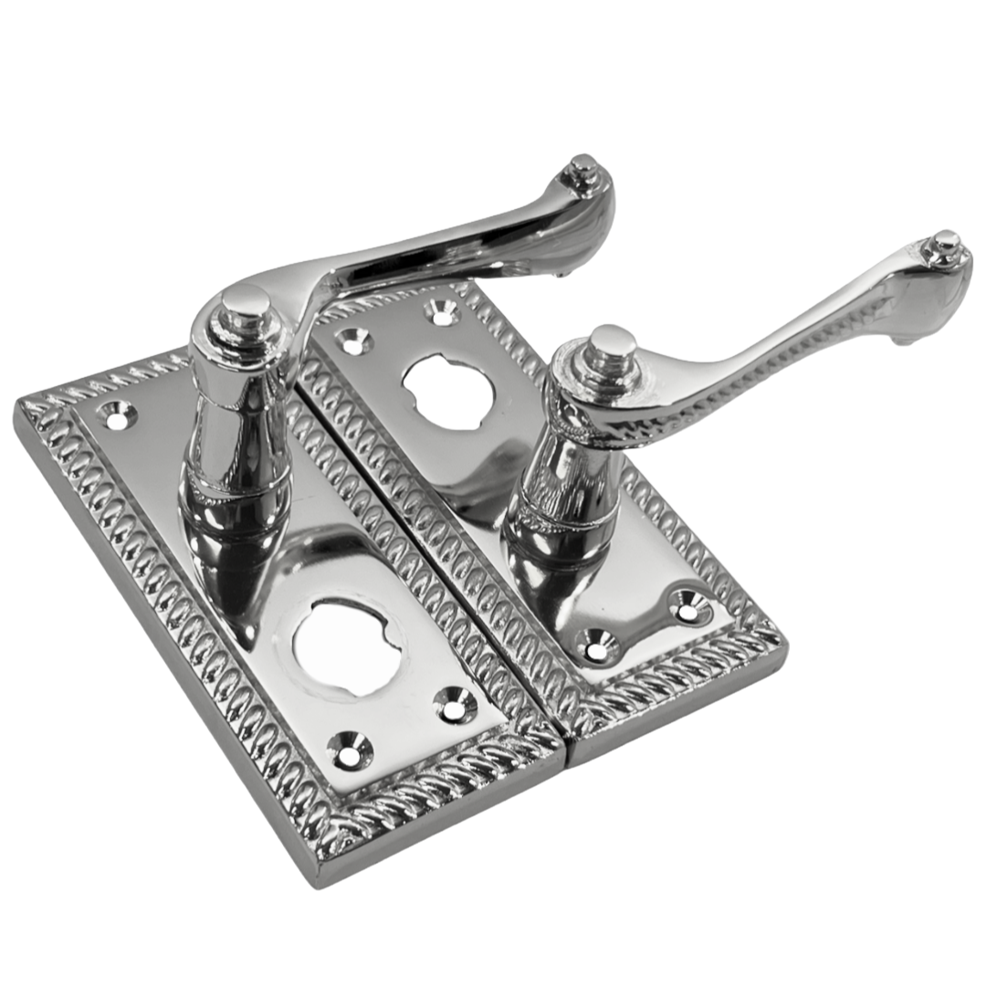Georgian Door Handles Polished Chrome Suite Privacy WC Bathroom + Tub Latch