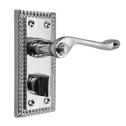 Georgian Door Handles Polished Chrome Suite Privacy WC Bathroom + Tub Latch