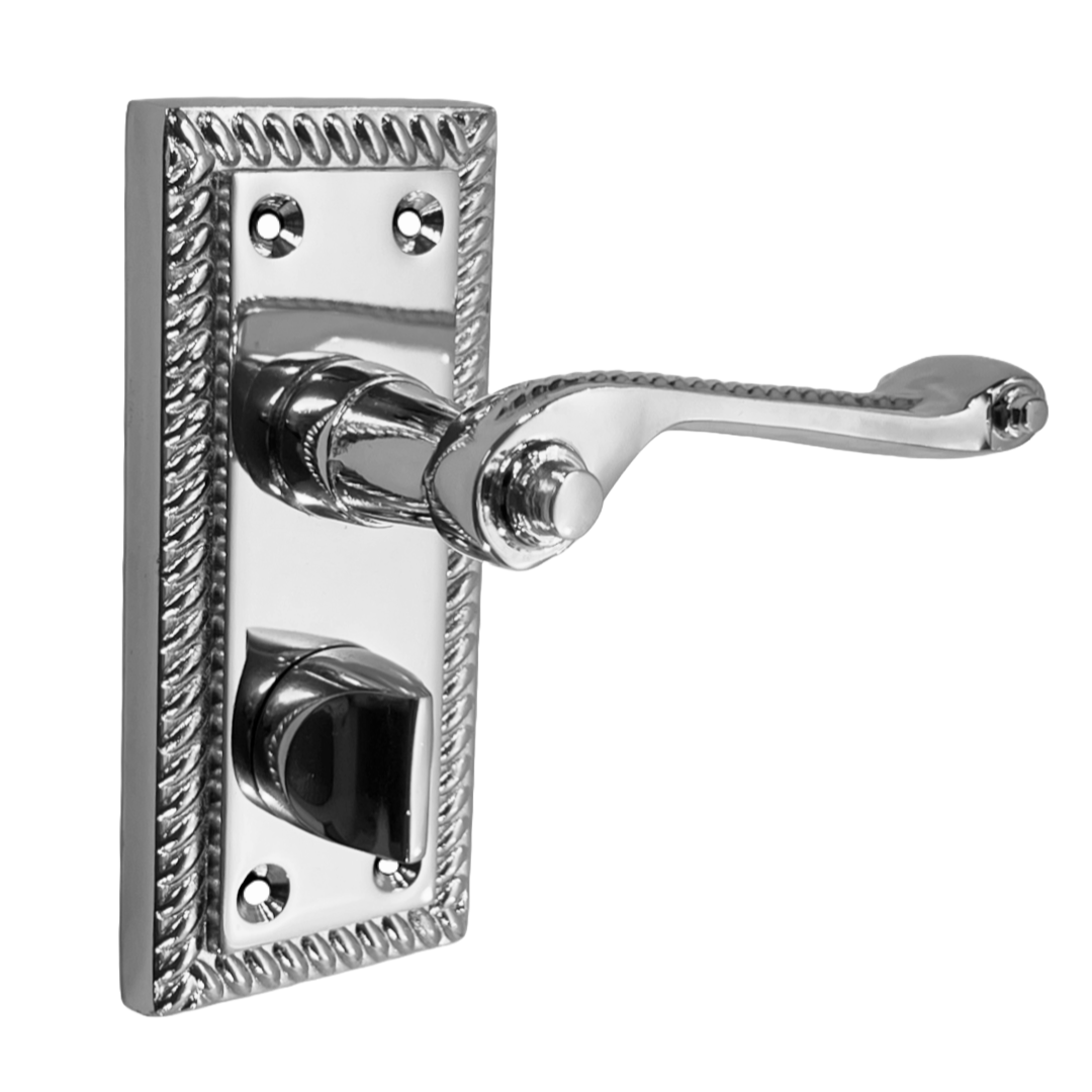 Georgian Door Handles Polished Chrome Suite Privacy WC Bathroom + Tub Latch