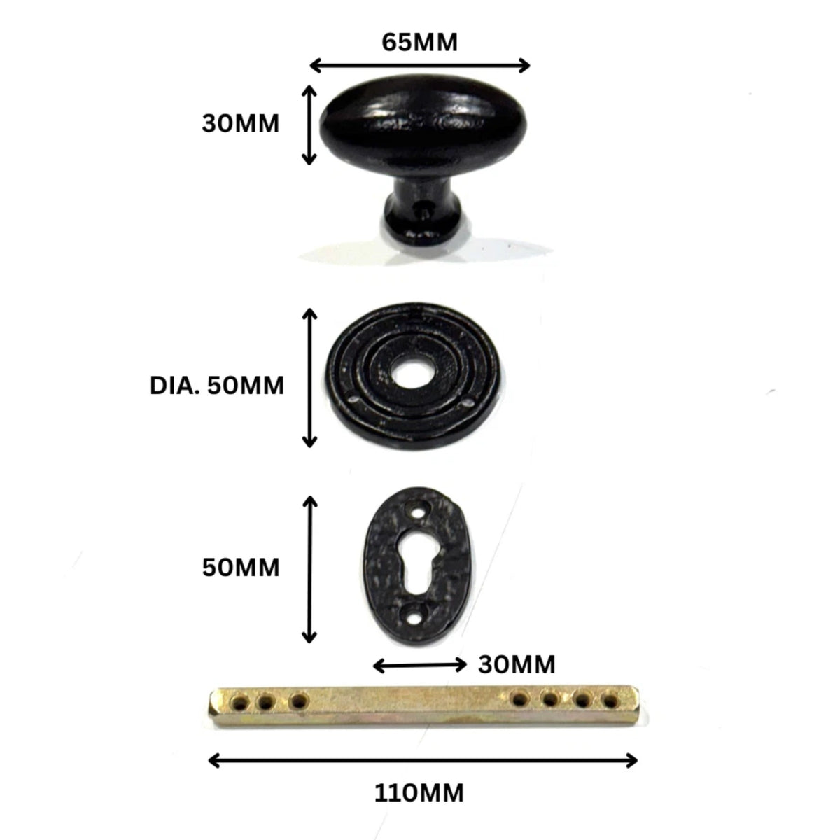 Black Antique Cast Iron Rim Door Knob Set